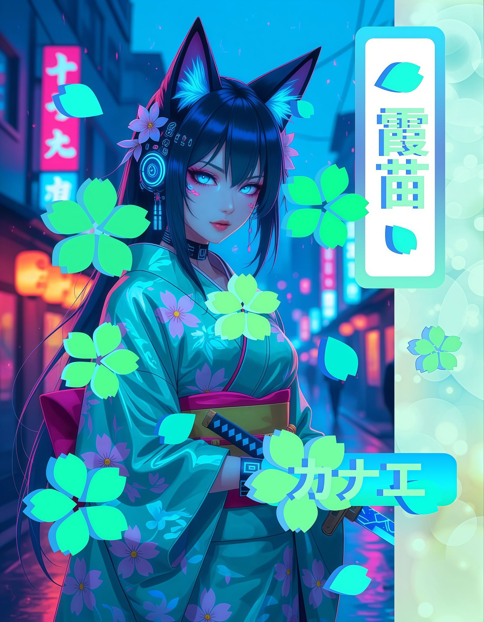 Aqua Cyberpunk Kitsune ☆ 霞苗