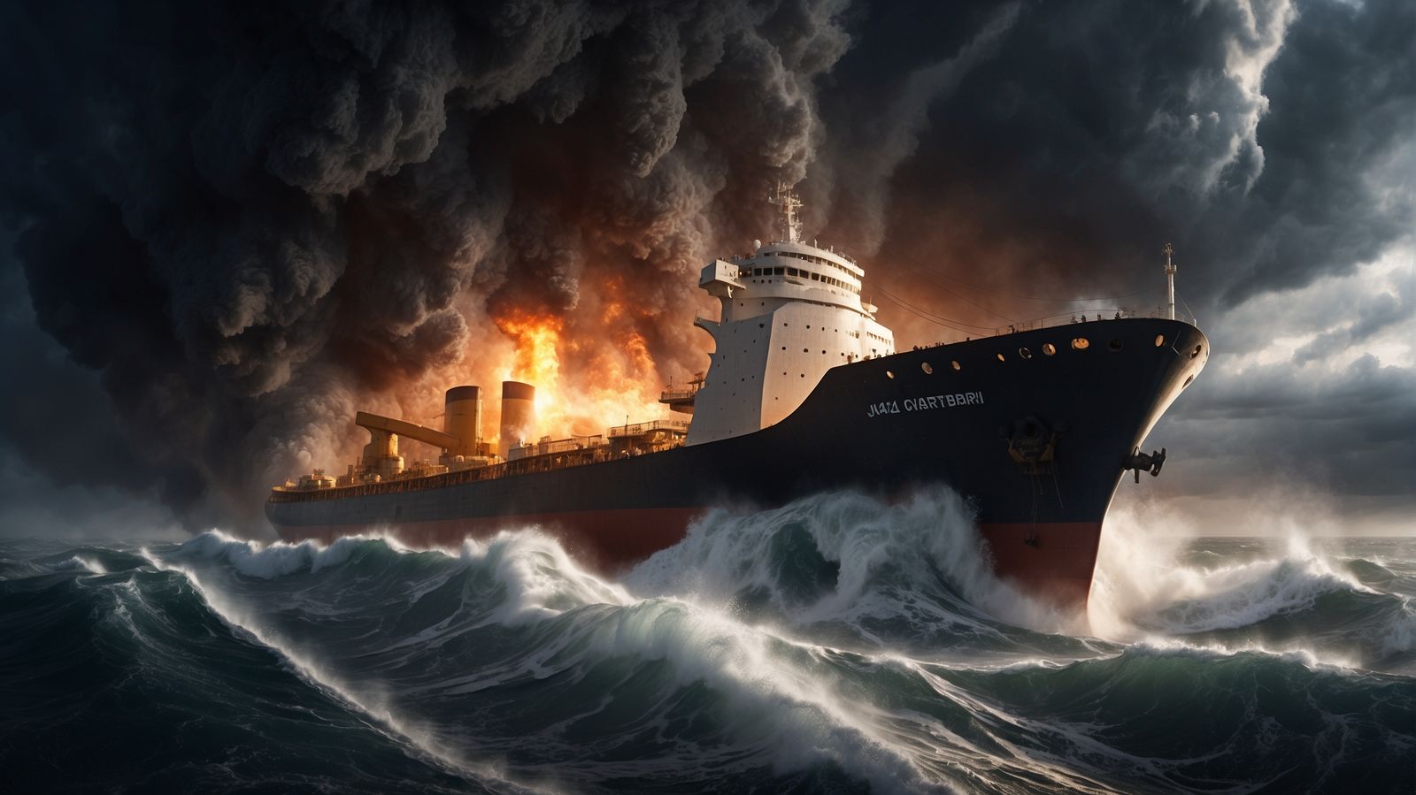 Cargo Ship in Stormy Sea