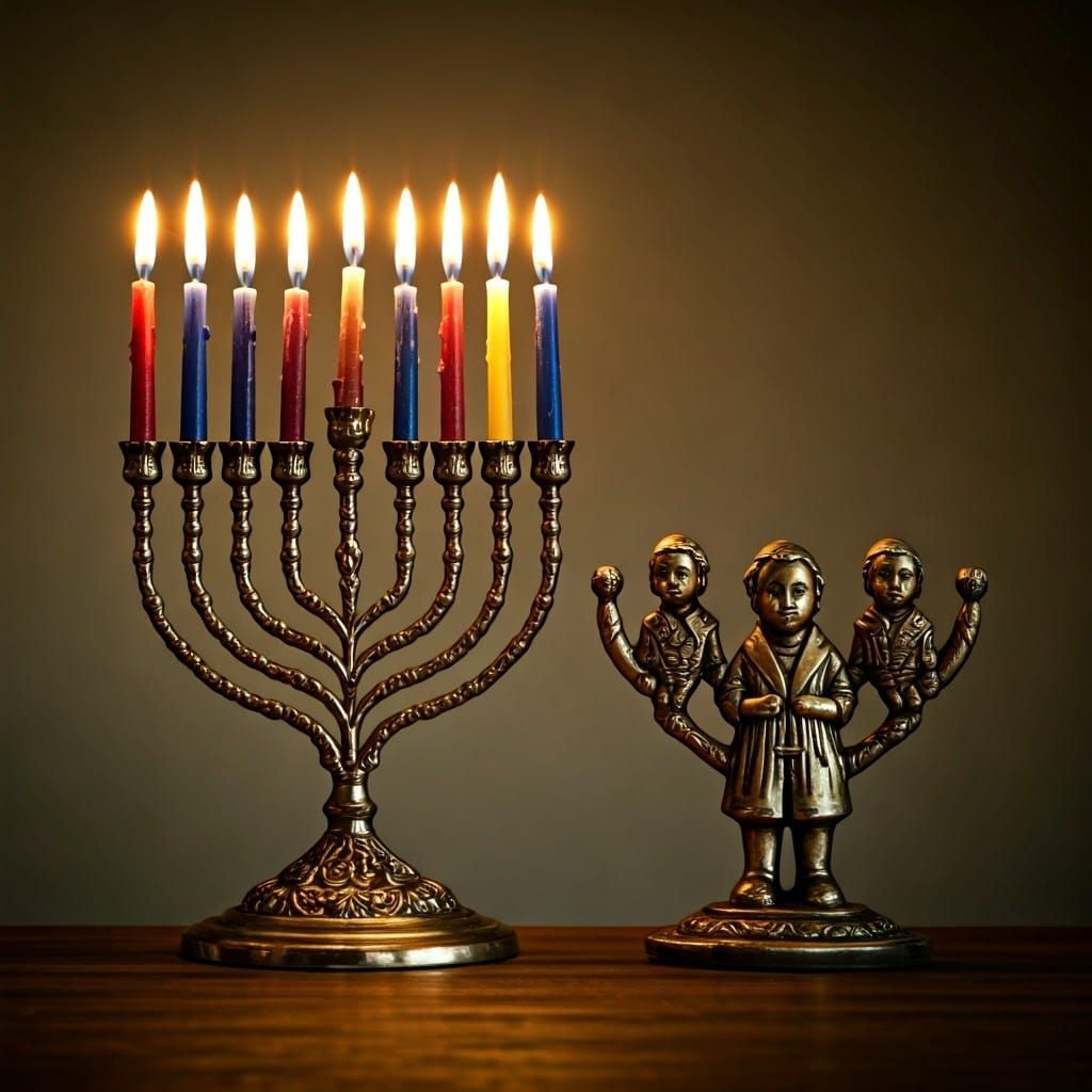 Hanukkiah Illuminated by Youthful Jewish Children
