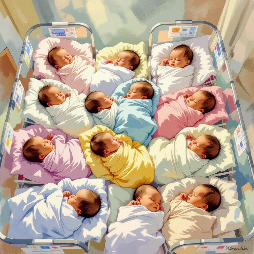 Newborn Babies Sleeping in Hospital Nursery
