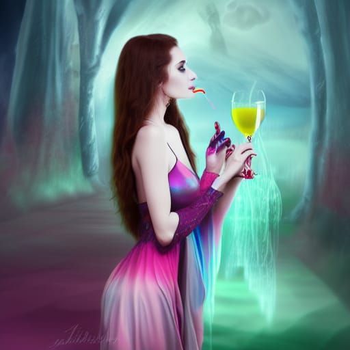 Tall elegant vampire lady, matte painting