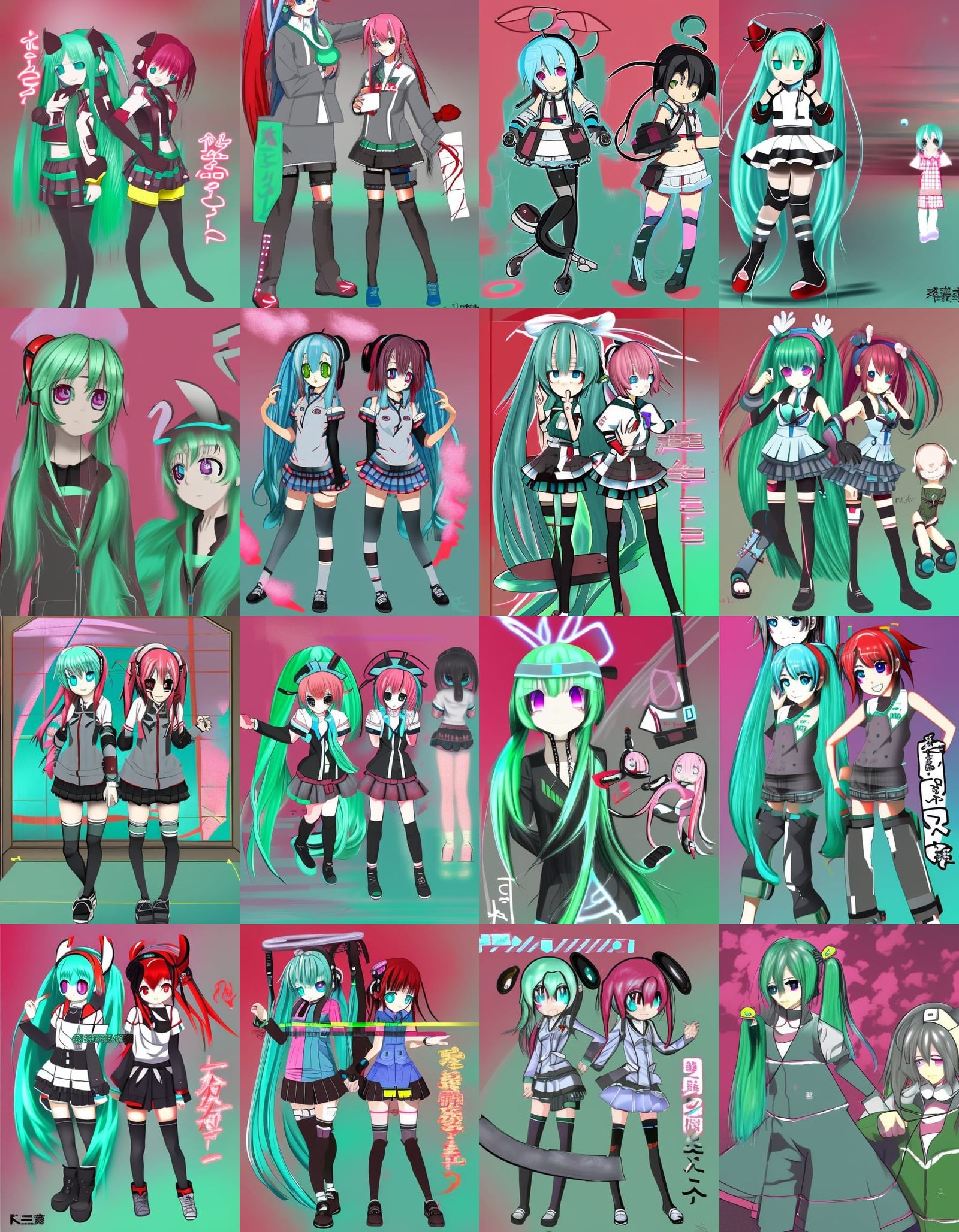 Kasane Teto and Hatsune Miku fanart, high effort, made in the early 2010s  on the internet - AI Generated Artwork - NightCafe Creator