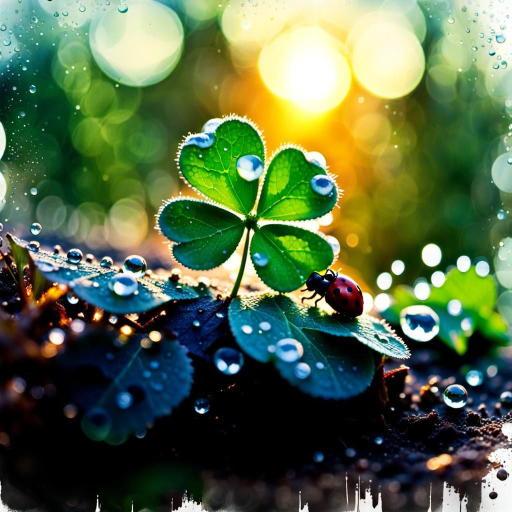 Glück= 4-blättriges Kleeblatt,  Marienkäfer und Sonnenschein...  by @Blue 