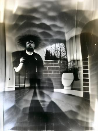 Ominous black and white pinhole photography self portrait