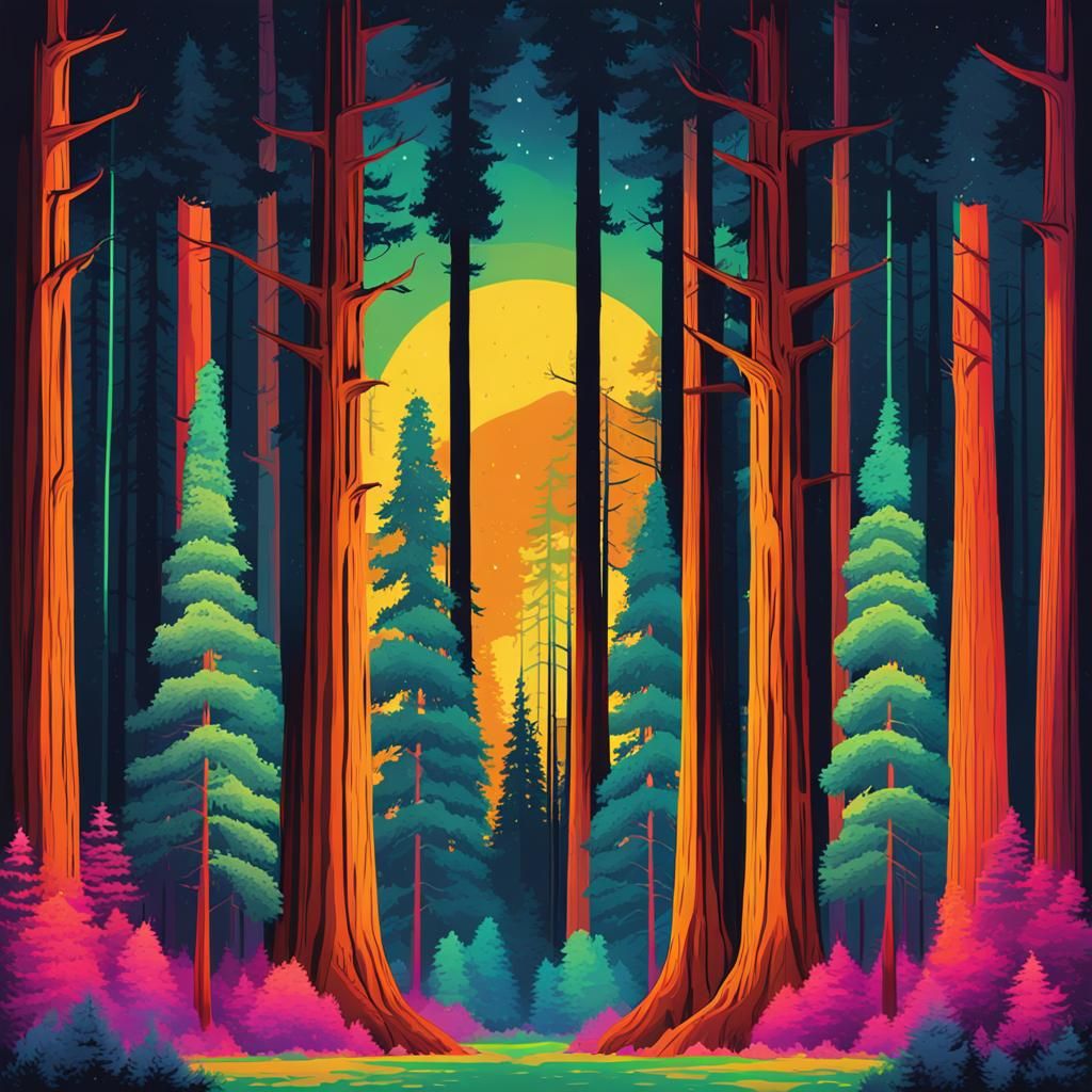 Sequoia grove at night