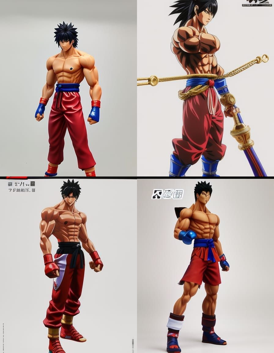 Anime male character,wearing a Muay Thai style outfit perfect physique
