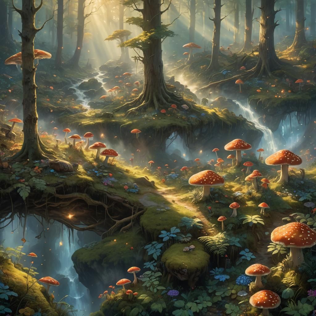 Aerial View of Forest Animals in Ethereal Light