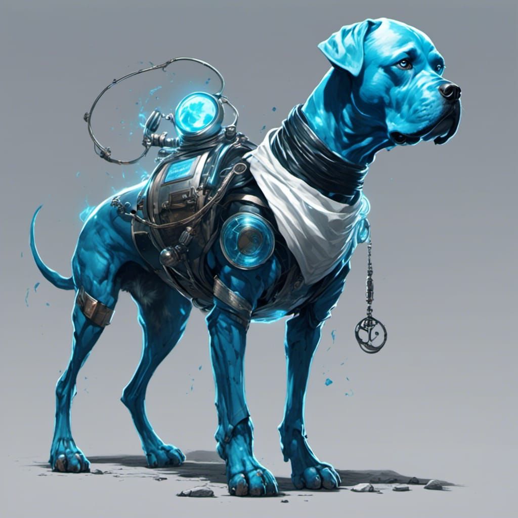 <lora:firey:1.0> a dog dressed as Doctor Manhattan, concept ...