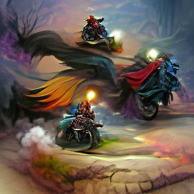 Wizards on motorcycles fantasy illustration