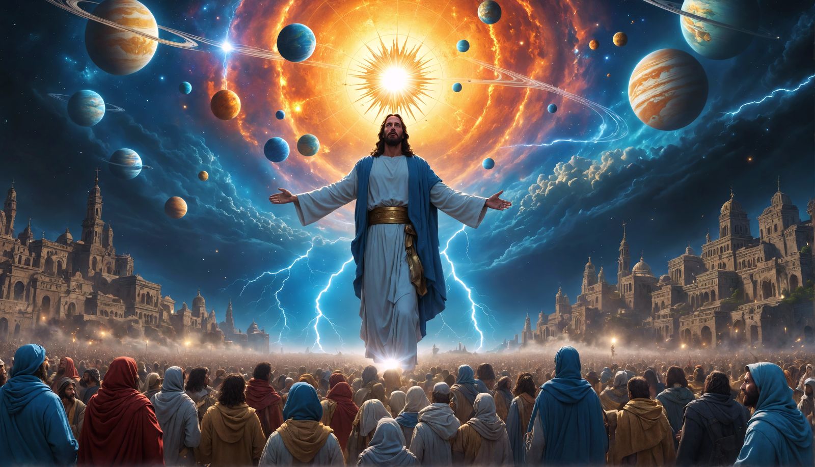 Jesus leading his people into heaven.