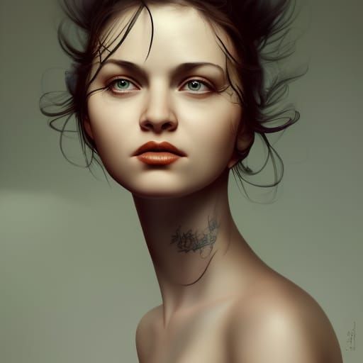 Tattooed Woman on Bat: Fashion Photography Portrait