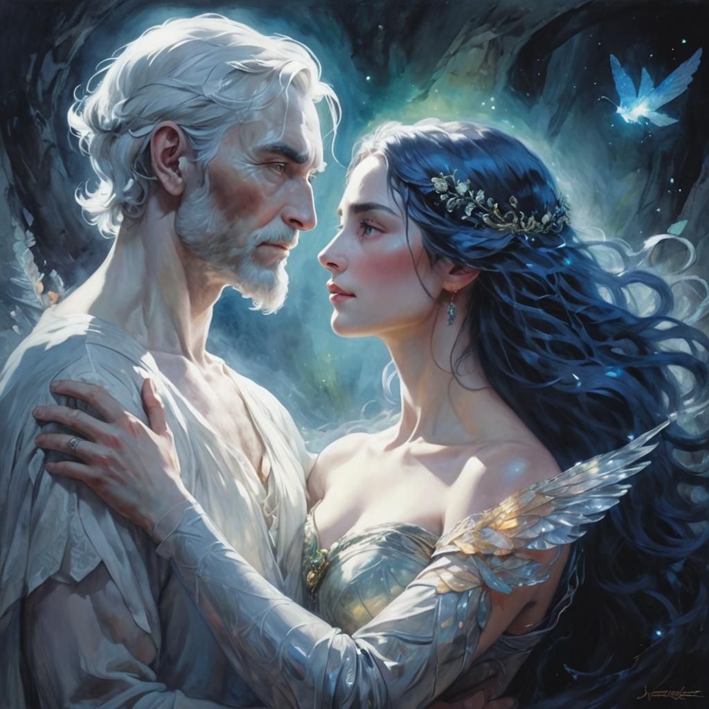Celestial Embrace: Ethereal Love in Astral Illustration