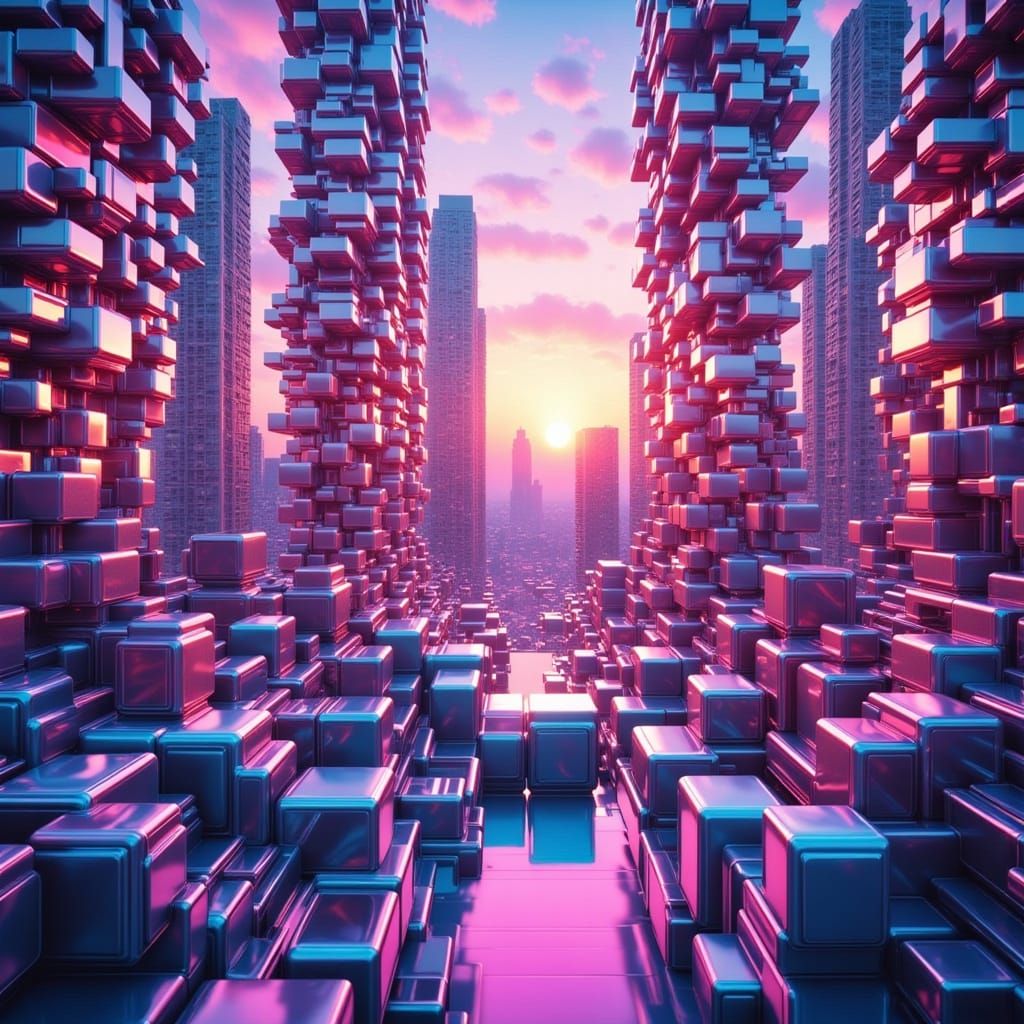 Hyper-Realistic Cubic Architecture in Anime Style - AI Art Hyper-Realistic Cubic Architecture in Anime Style - AI Art