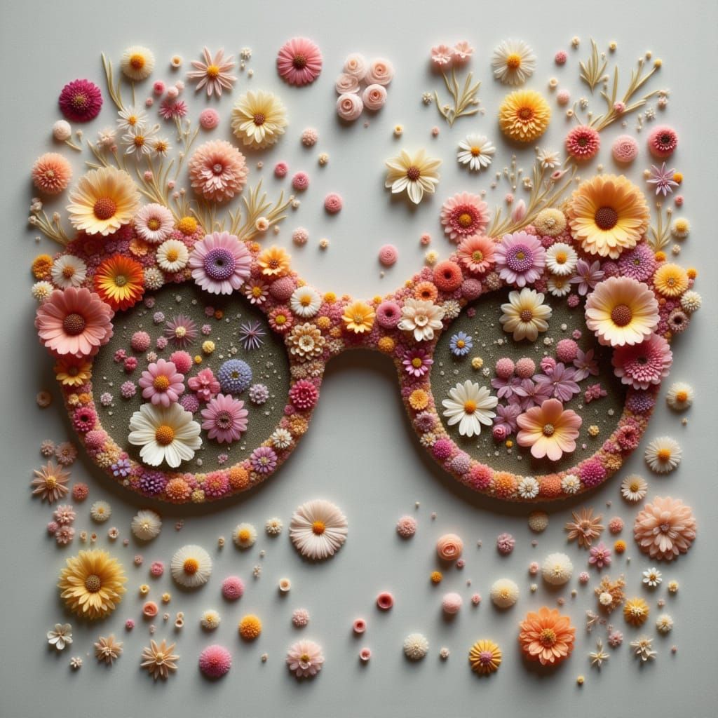 Eyeglasses made of tiny flowers <lora:Made of flowers:1.0>