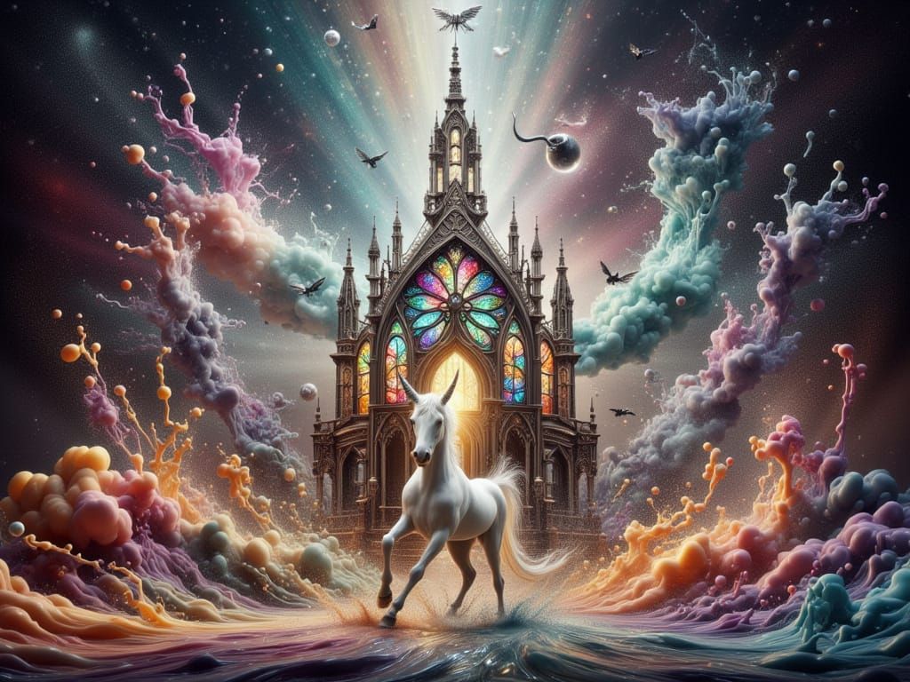 <lora:FiosLiquidBaroque:1.0> Fantasy Horse in a Fairytale Castle landscape