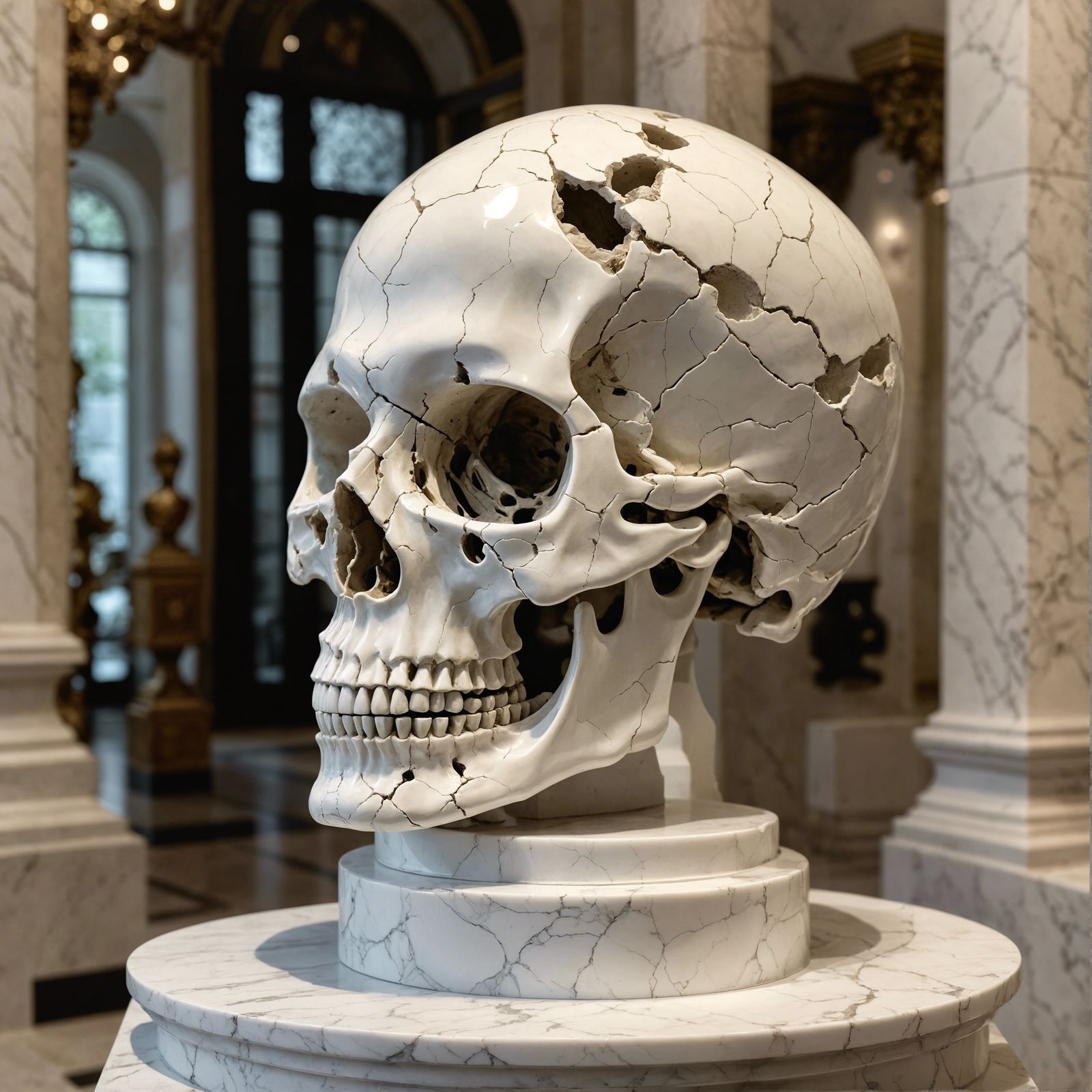 Porcelain skull with Cracks

<lora:History Photograph:1.0>.....