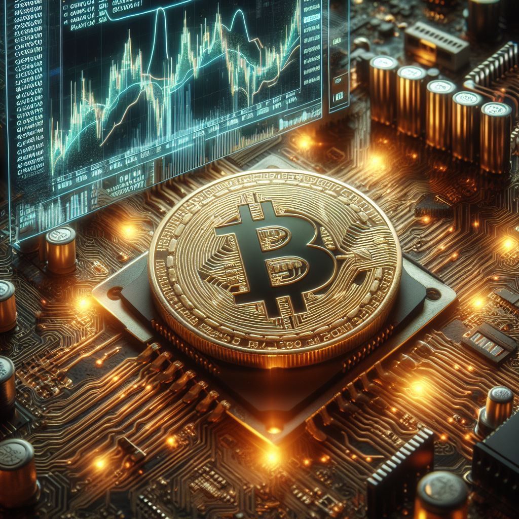 Bitcoin computer code stock photo