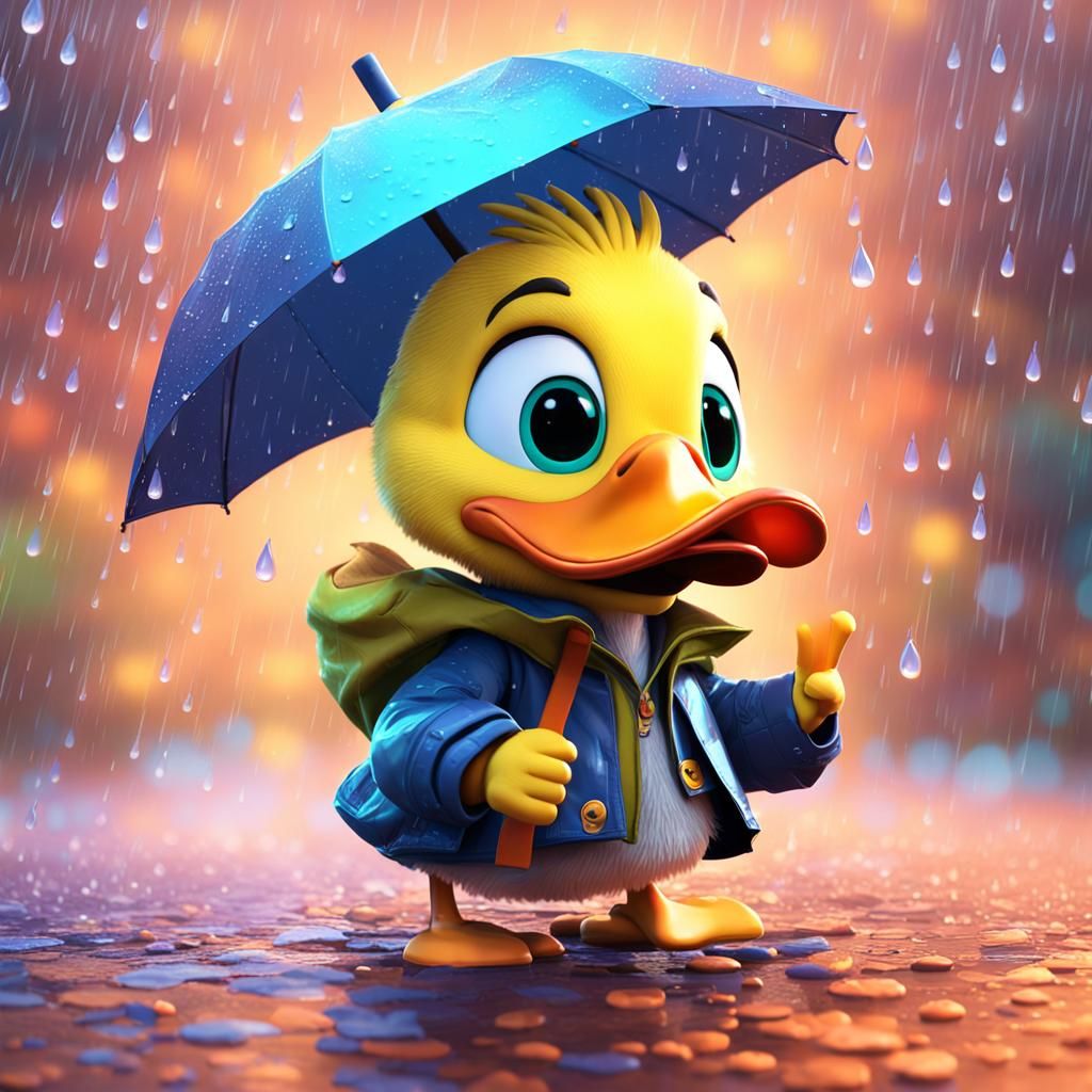 Whit duck with a rain coat