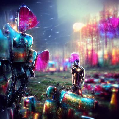 A broken robots shattered dream psychedelic concept art boke...