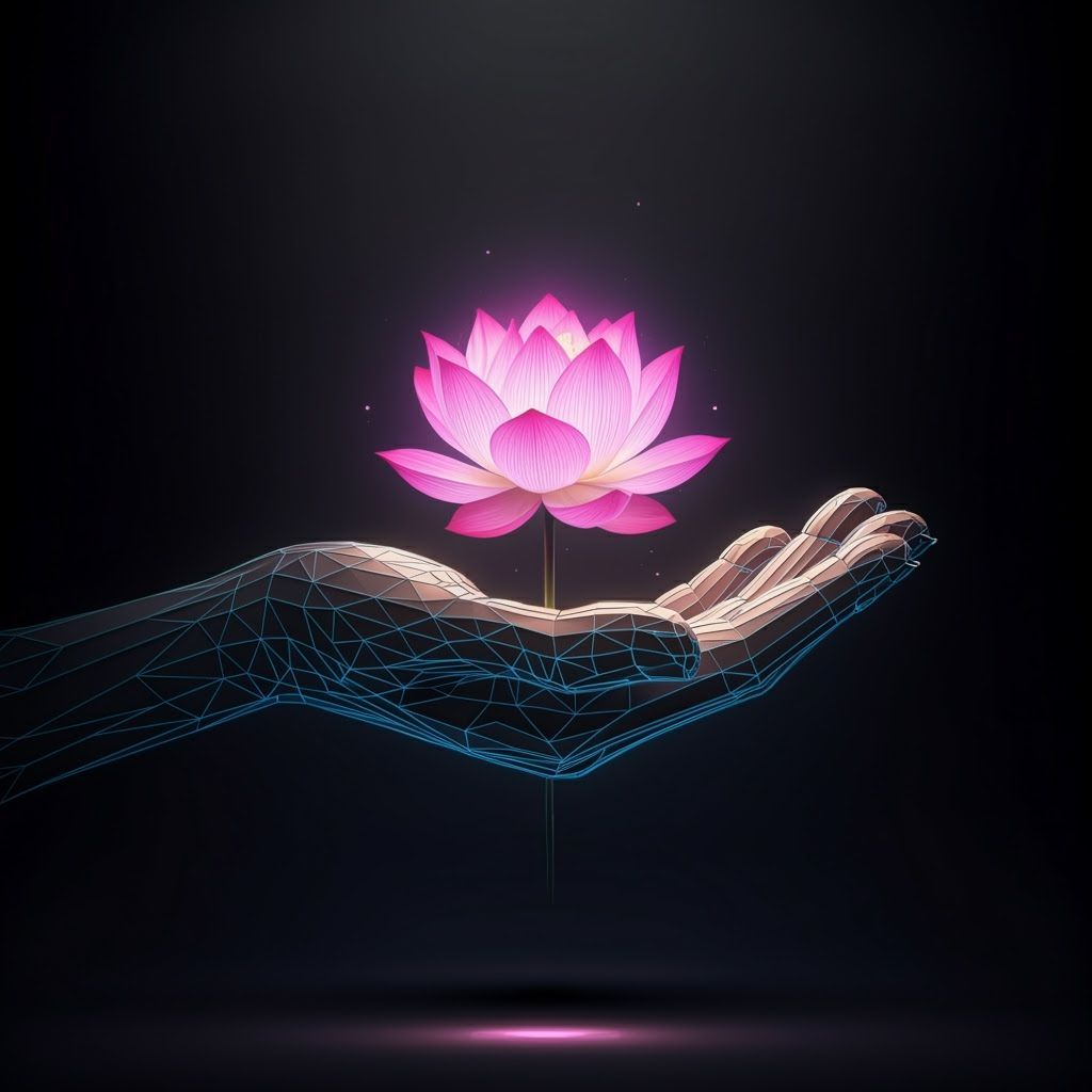 Futuristic Hand Cradling a Lotus Flower