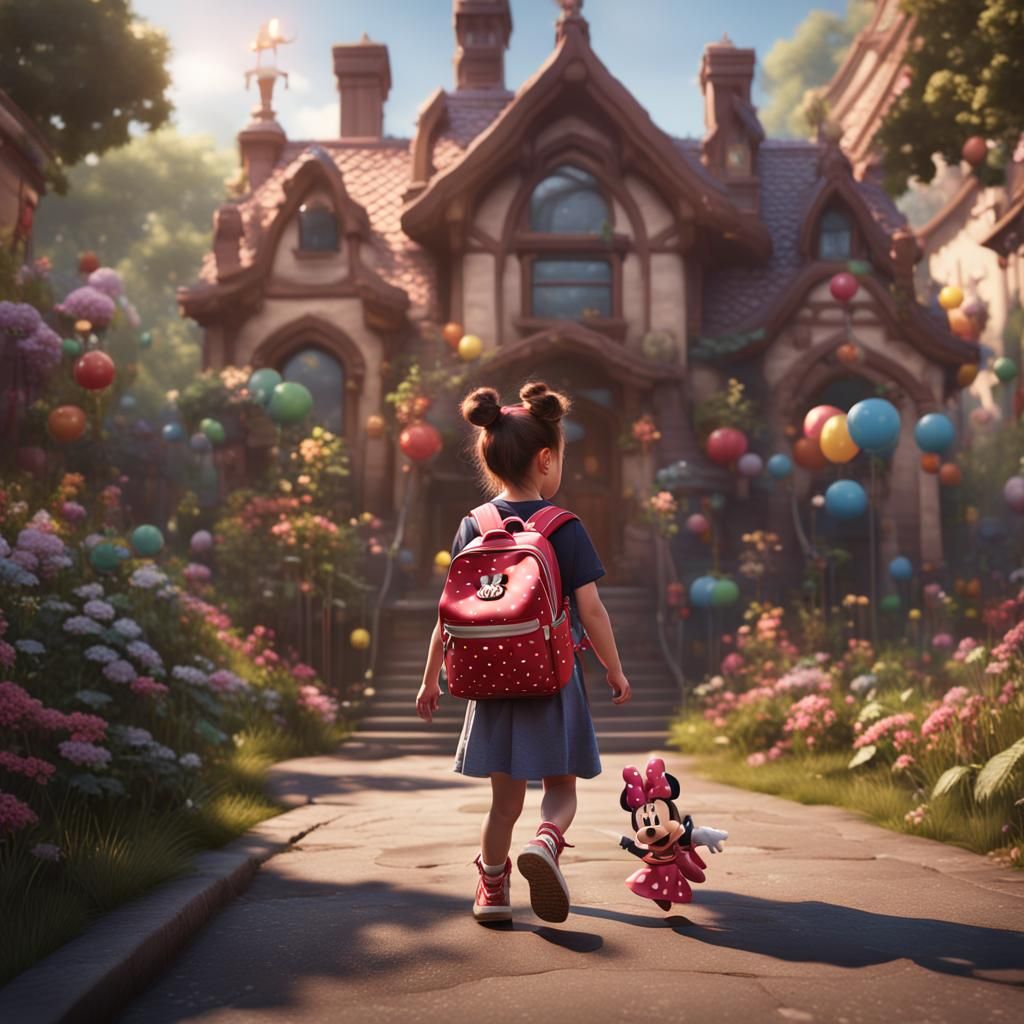 Baby Girl with Minnie Backpack: Fantasy Concept Art