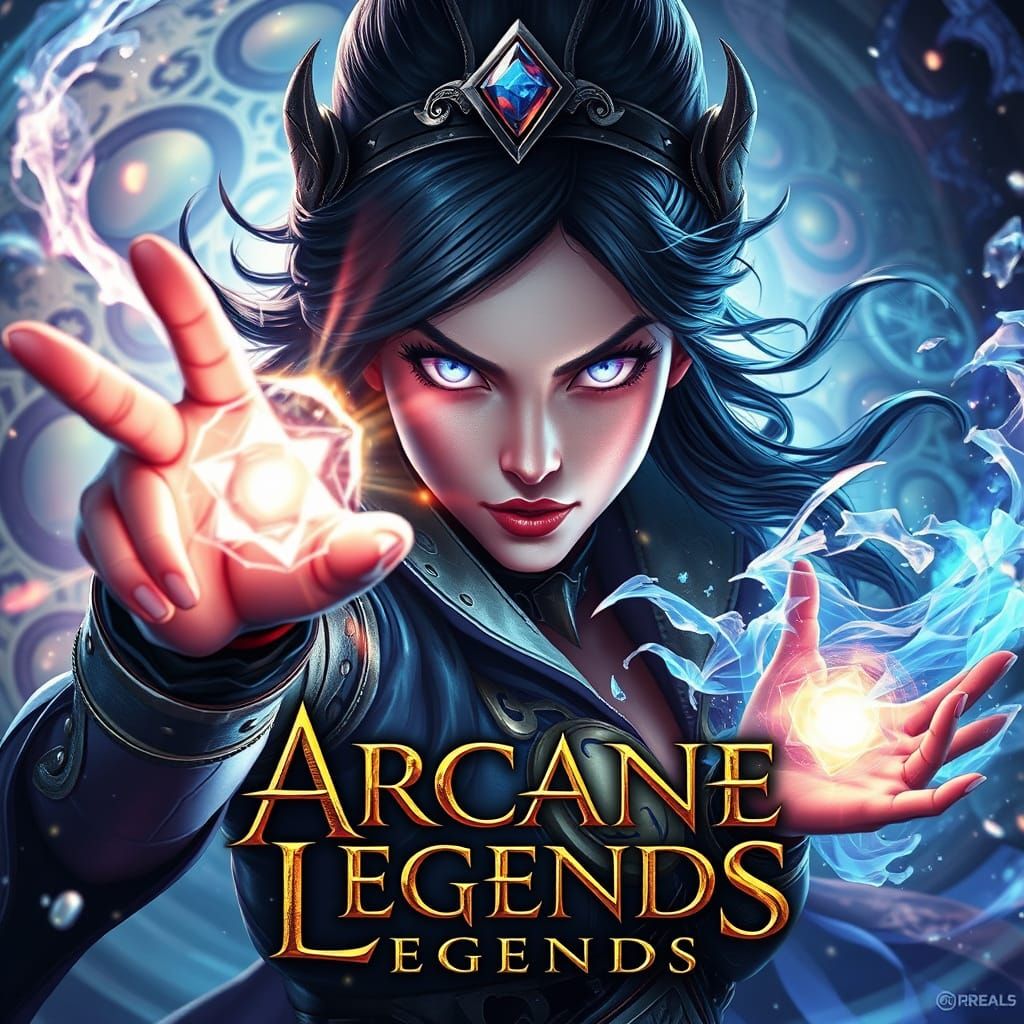 Splash art. Close up. A powerful sorceress casts a spell, her eyes glowing with magical energy. The background ...  by @Elviira 