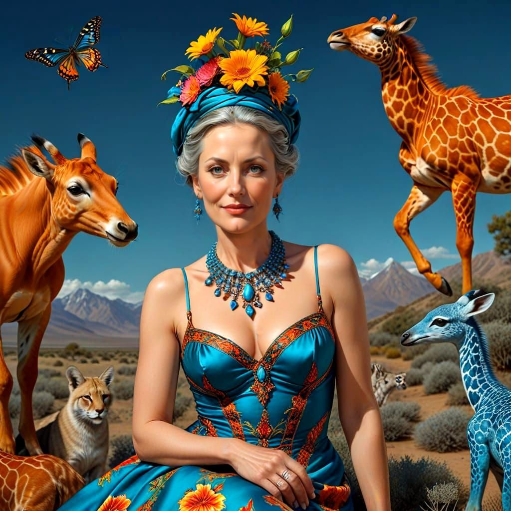 Surreal Portrait of Lady with Fantastic Creatures