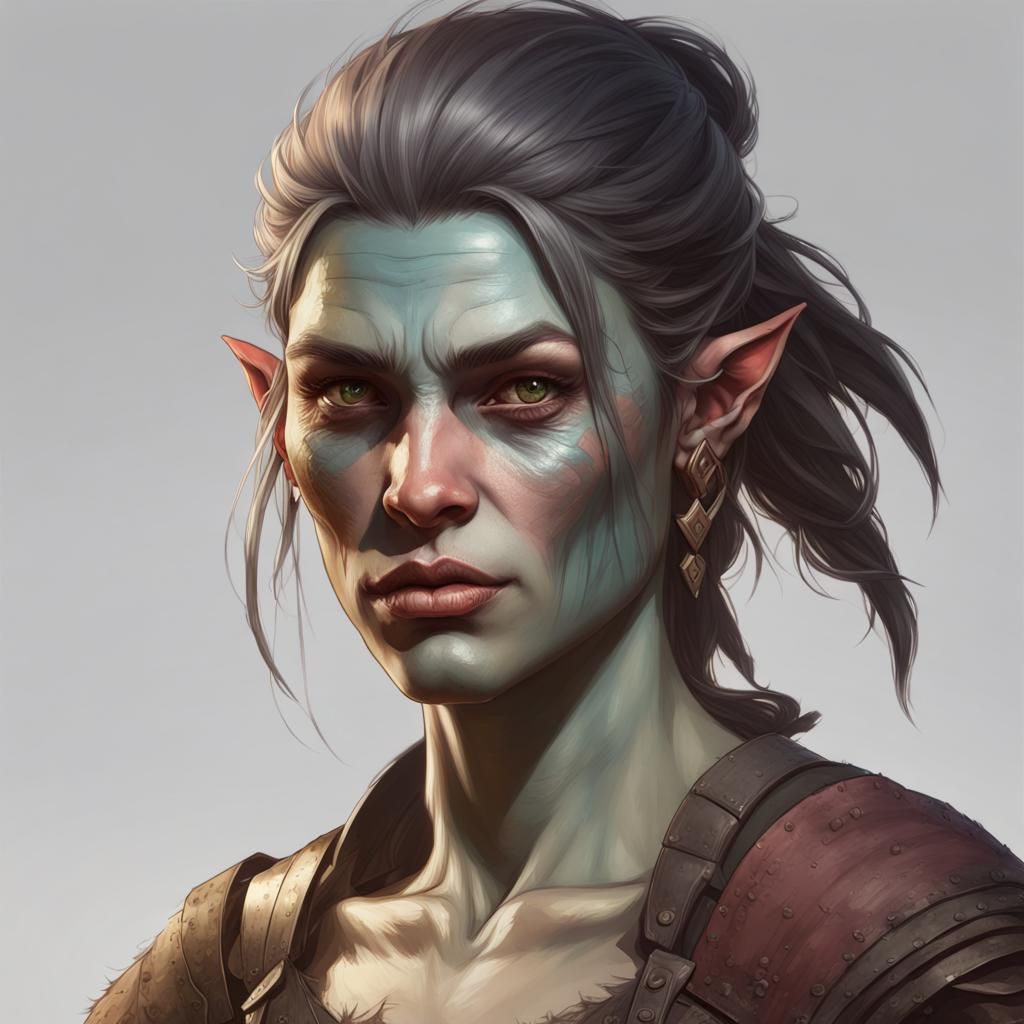 bandit shop keeper female, half orc, pale skin - AI Generated Artwork ...