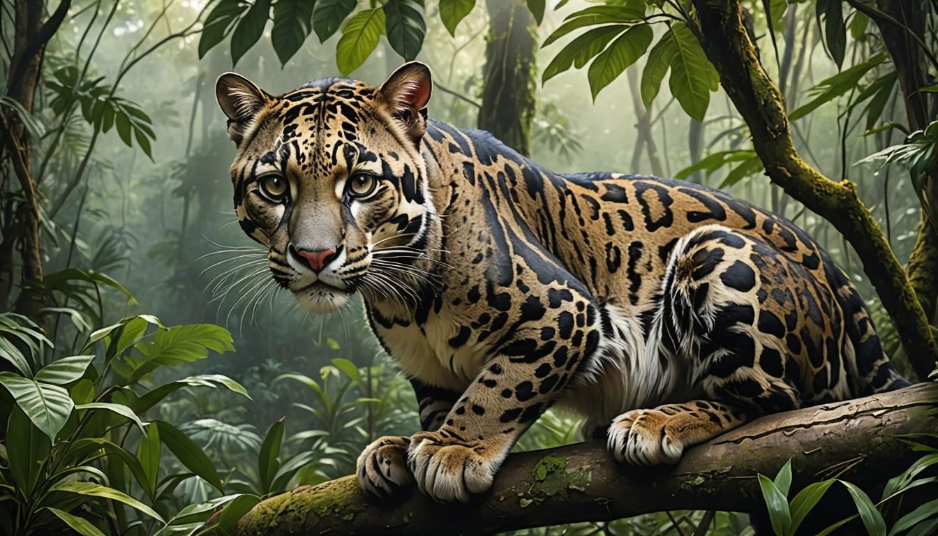 A beautiful Clouded Leopard in Borneo jungle, amazingly hyperdetailed a masterpiece award-winning hyperrealistic ...  by @Moonflowerrose69