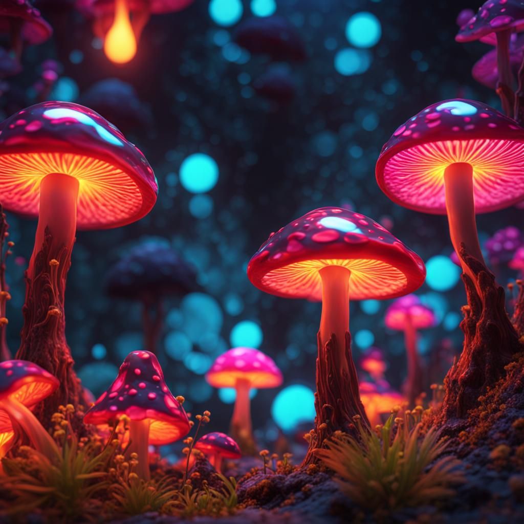 "A beautiful and decorative lava lamp, neon flowers. Mushrooms in the background. 8k resolution concept ...  by @Tami-kokopellicandleco