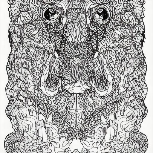 (Coloring book page),  fantastical creatures (no shading)