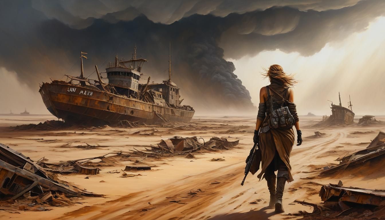 shipwreck in a desert wasteland  by @quijibo