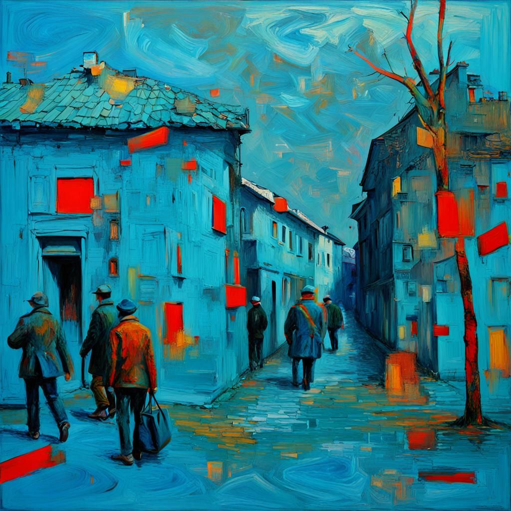 flaneur, ribald, stereoscopic, expressionism, cerulean