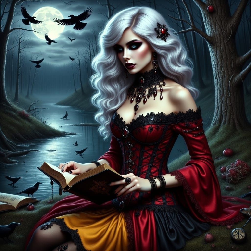 <lora:Gothic witch flux:1.0> 