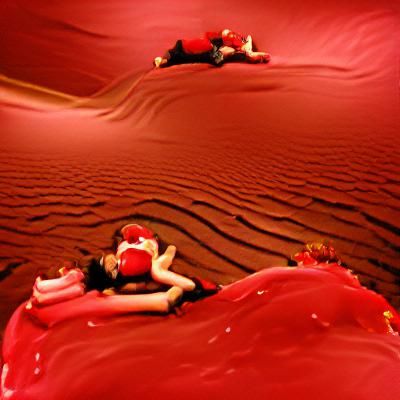 Fun lying in red dessert