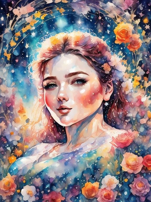 Watercolor Portrait (Halo + BigBeautifulBodiesV8 LoRAs)  by @HisBride