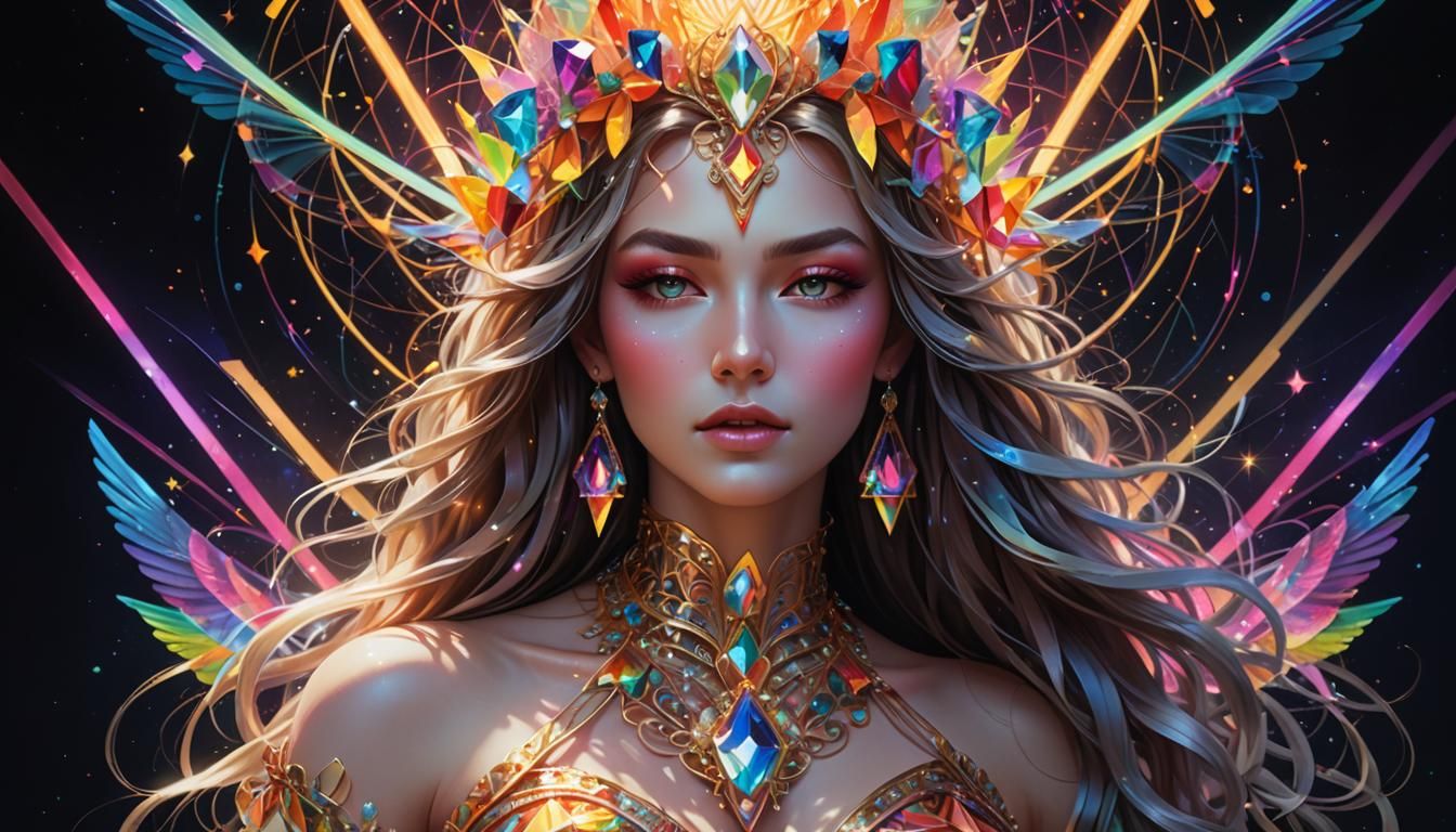 Goddess Among Geometric Prisms, Ethereal Beauty in Dark Fant...