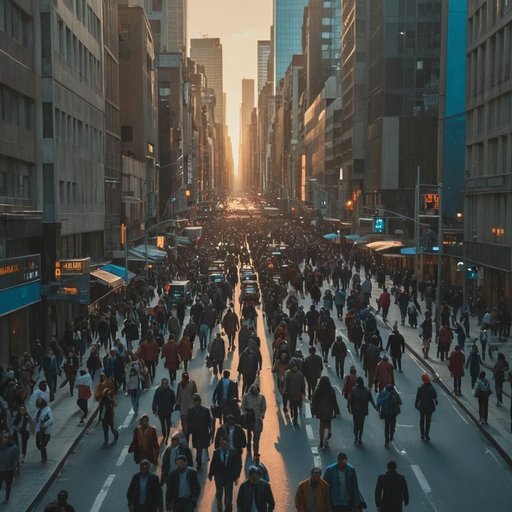 Vibrant City Street at Sunrise: A Cinematic Still