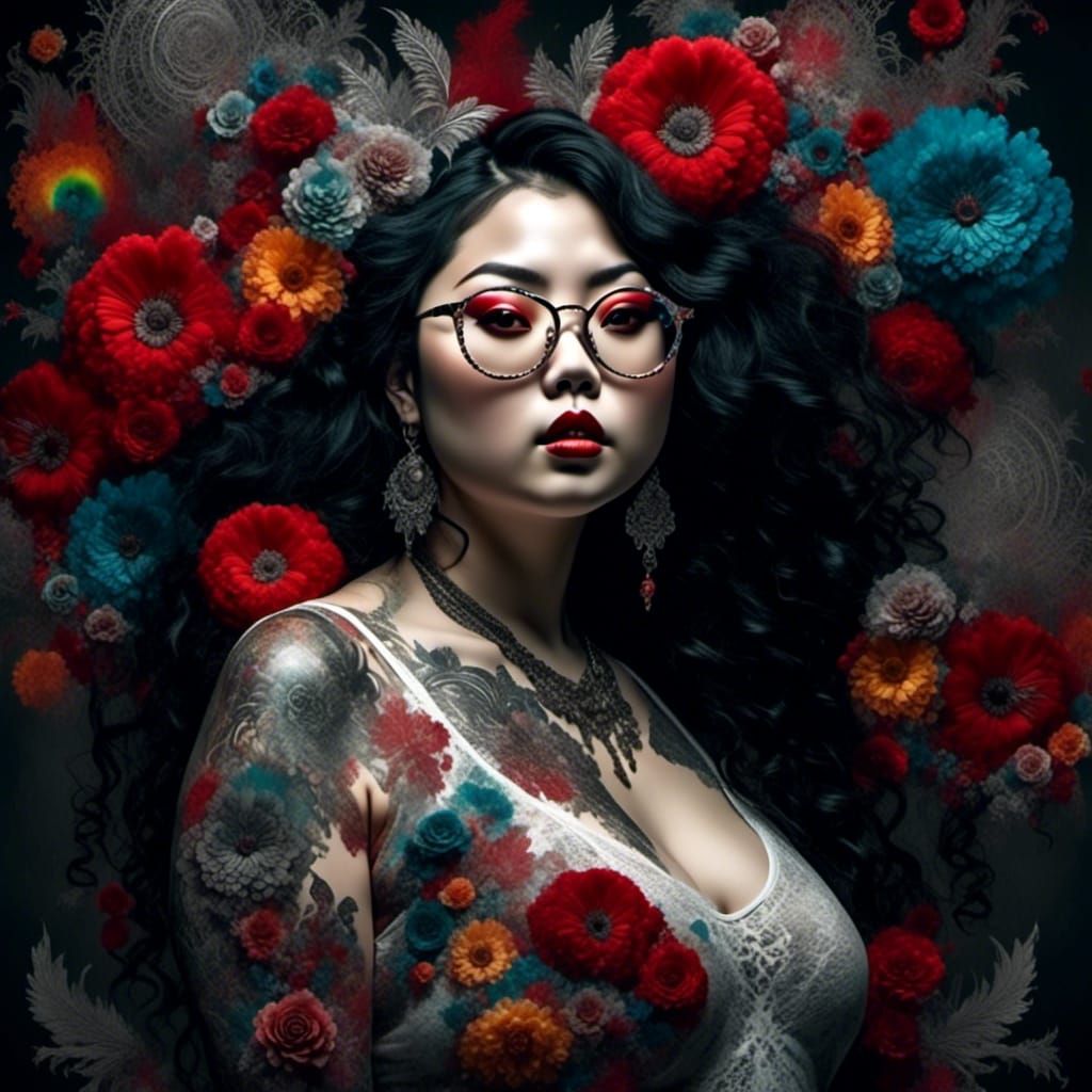 Curvy woman with flowers