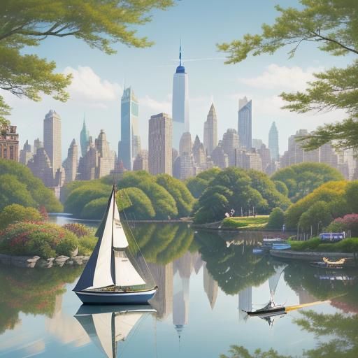 Mouse Sailor Navigating a Miniature Sailboat in Central Park