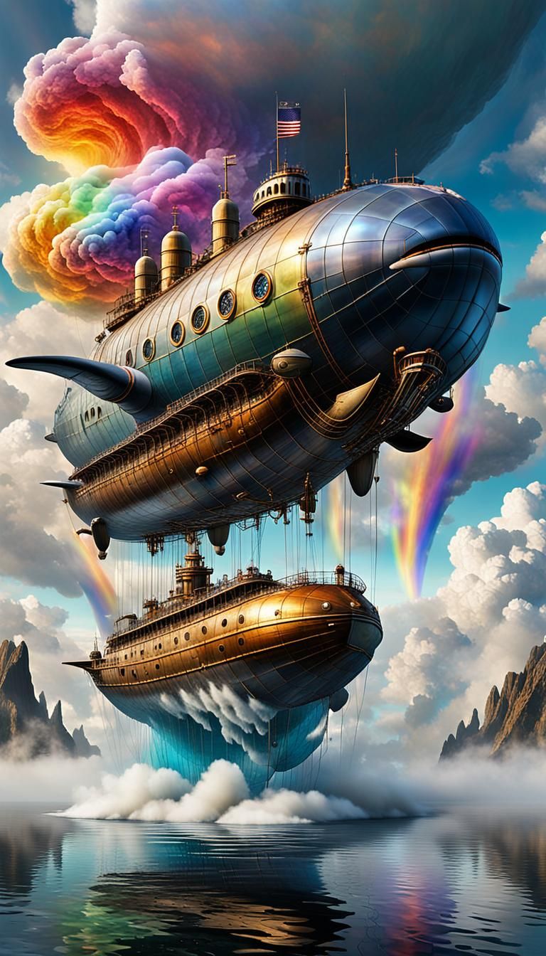 a lake of colorful non-newtonian fluids, vibrations causing the fluid to rise up in a rippled shape of  gian steampunk jolly Roger pirate...