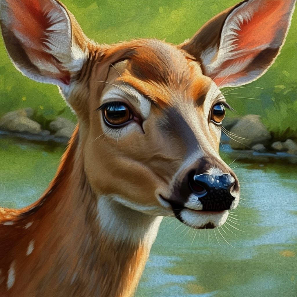 Doe's Face with Longing Eyes in Style of Animal Portraits