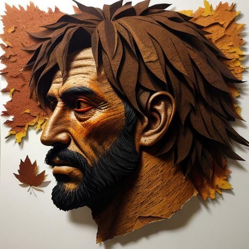 textured torn paper art. Autumn trees blended with a homeles...