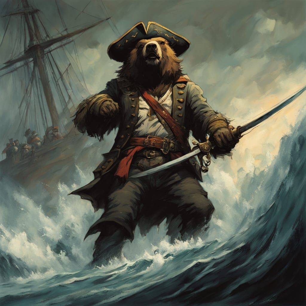 Fearsome bear pirate on the sea  by @Komondor