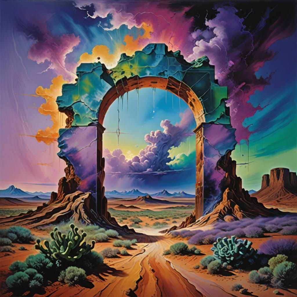 Surreal Desert Portal in Vibrant Oil Painting
