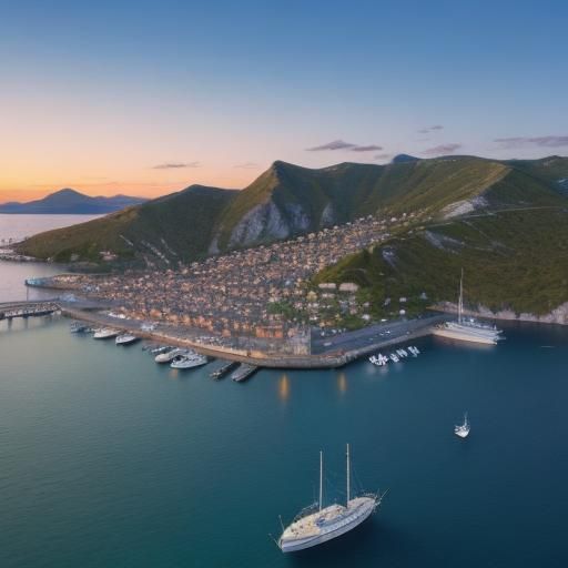 Drone view of a fantasy harbour full of boats. Beautiful lan...