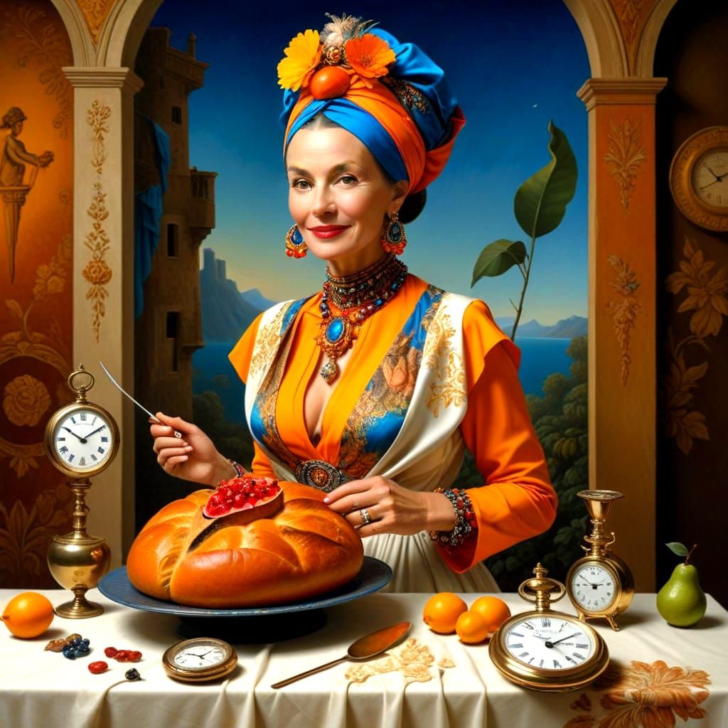 Surreal Portrait of a Happy Mature Lady in a Fantastical Sce...