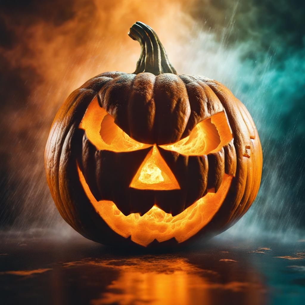 Majestic Halloween Pumpkin In A Supernatural Mist, splash ar...