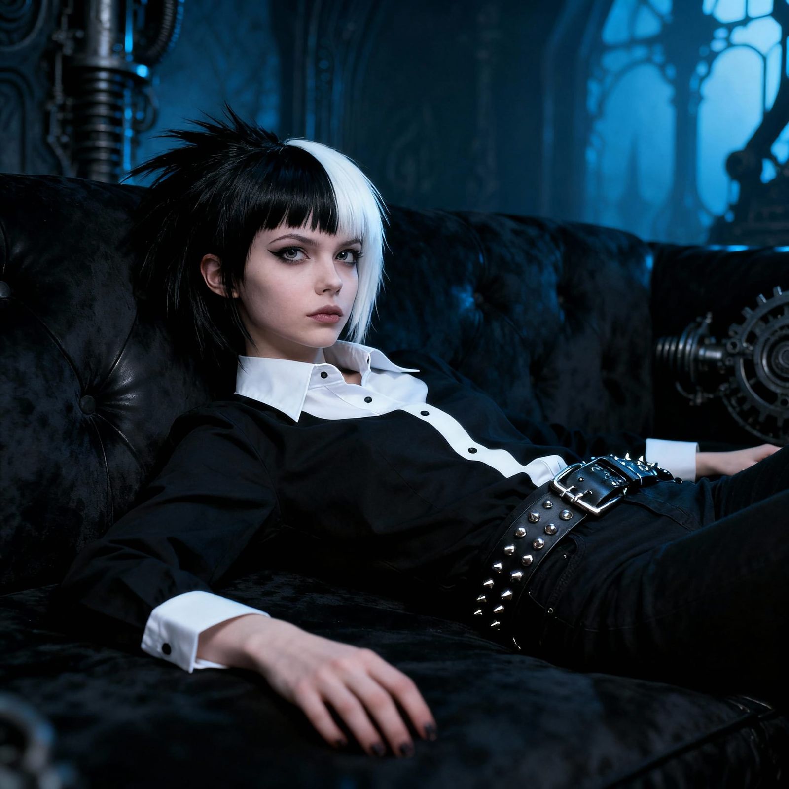 Emo Girl in Goth Room, Photorealistic Style