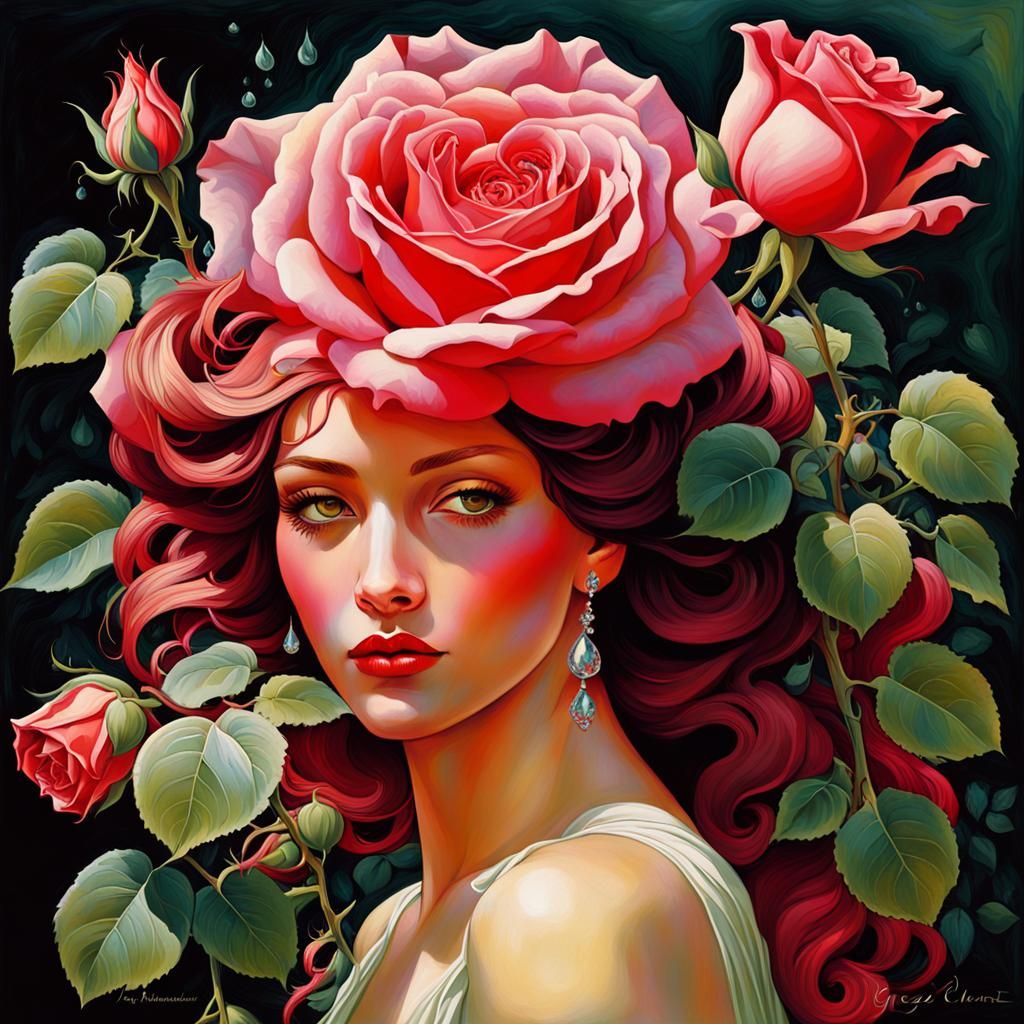 A vibrant rose in full bloom, organically lush and blossomin...